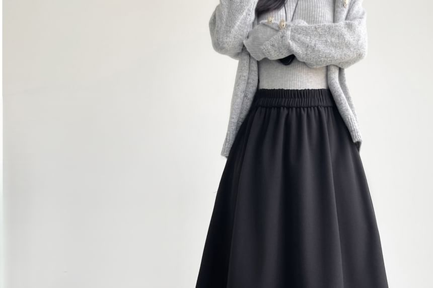 Ruffle Hem Maxi A-Line Skirt with High Waist