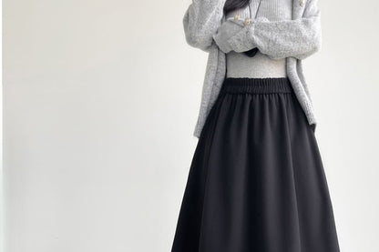 Ruffle Hem Maxi A-Line Skirt with High Waist