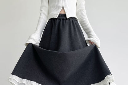 Ruffle Hem Maxi A-Line Skirt with High Waist