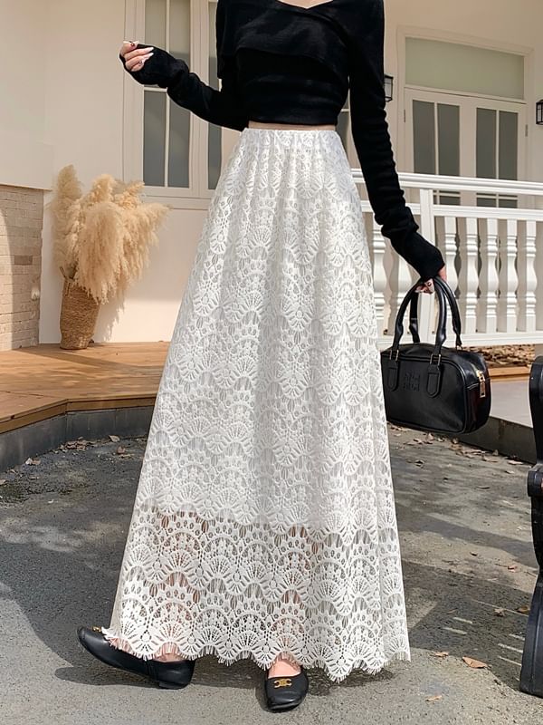 Lace Maxi A-Line Skirt - High Rise