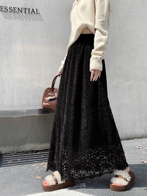 Lace Maxi A-Line Skirt - High Rise