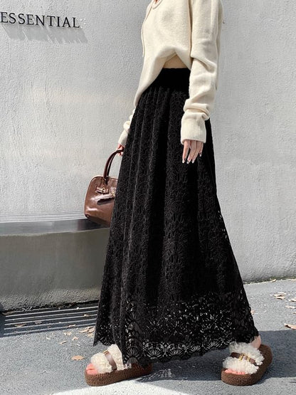 Lace Maxi A-Line Skirt - High Rise