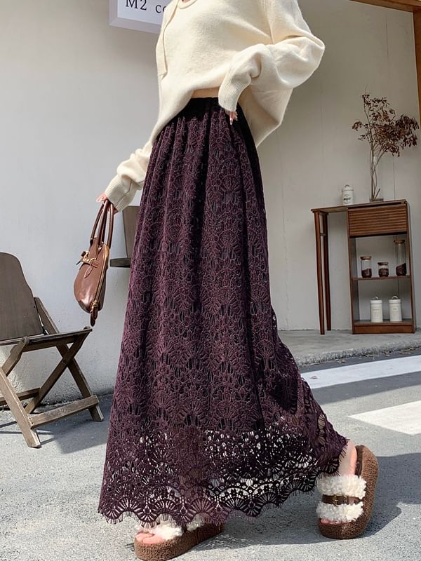 Lace Maxi A-Line Skirt - High Rise