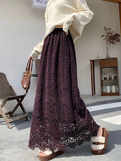 Lace Maxi A-Line Skirt - High Rise