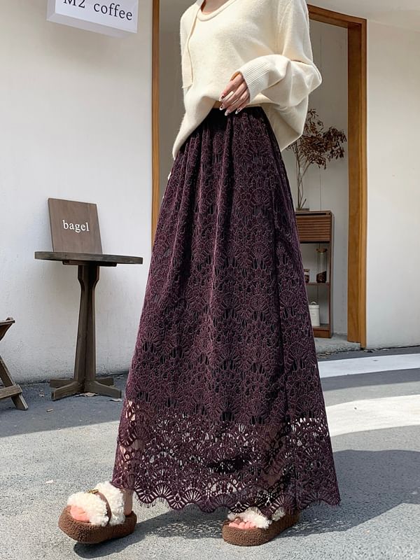 Lace Maxi A-Line Skirt - High Rise