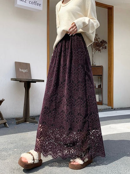 Lace Maxi A-Line Skirt - High Rise