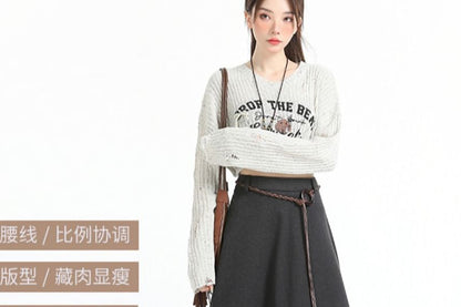 Asymmetrical Midi A-Line Skirt - High Waist