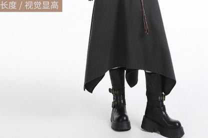 Asymmetrical Midi A-Line Skirt - High Waist