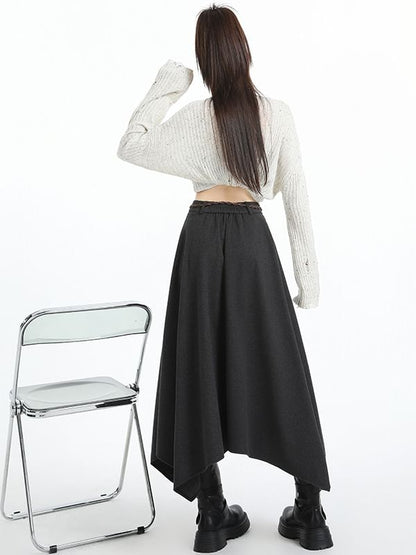 Asymmetrical Midi A-Line Skirt - High Waist