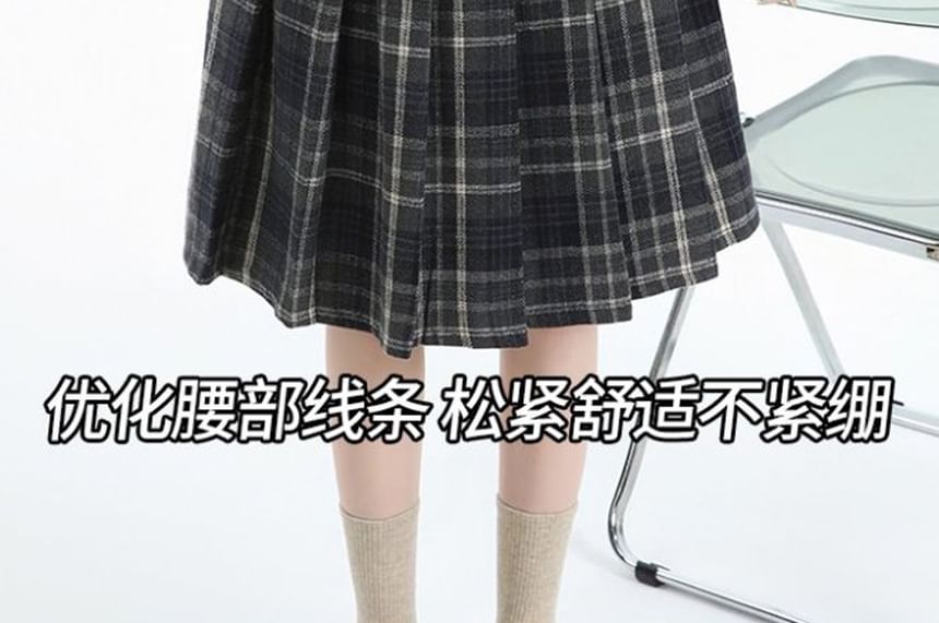 Plaid Pleated A-Line Mini Skirt High Rise
