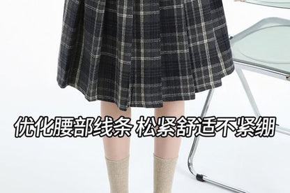 Plaid Pleated A-Line Mini Skirt High Rise