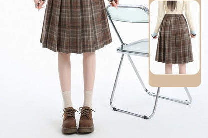 Plaid Pleated A-Line Mini Skirt High Rise
