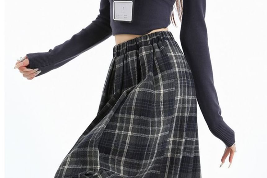 Plaid Pleated A-Line Mini Skirt High Rise