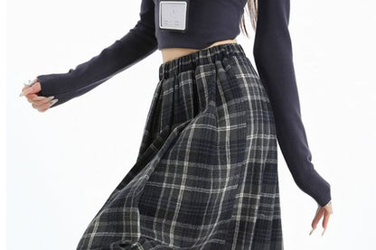 Plaid Pleated A-Line Mini Skirt High Rise