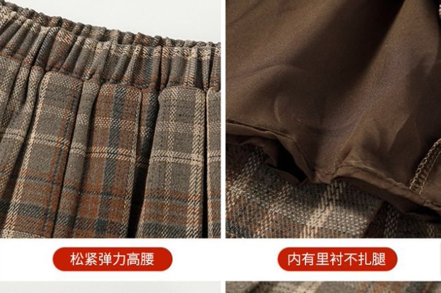 Plaid Pleated A-Line Mini Skirt High Rise