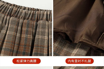 Plaid Pleated A-Line Mini Skirt High Rise