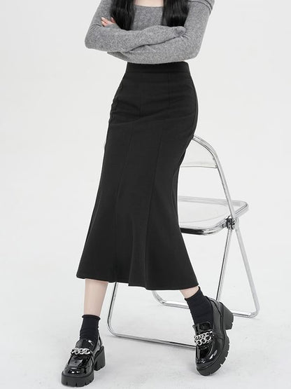 Plain High Waist Mermaid Hem Midi Skirt