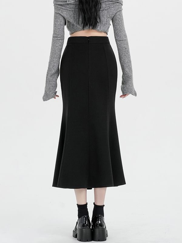 Plain High Waist Mermaid Hem Midi Skirt