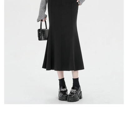 Plain High Waist Mermaid Hem Midi Skirt