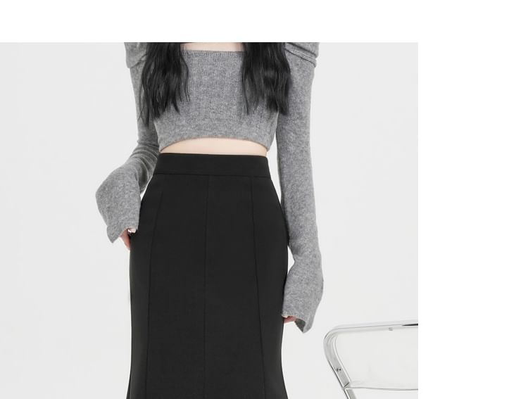 Plain High Waist Mermaid Hem Midi Skirt