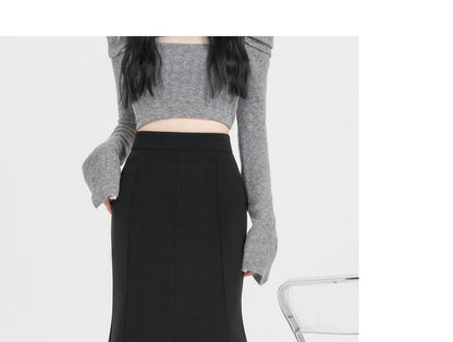 Plain High Waist Mermaid Hem Midi Skirt