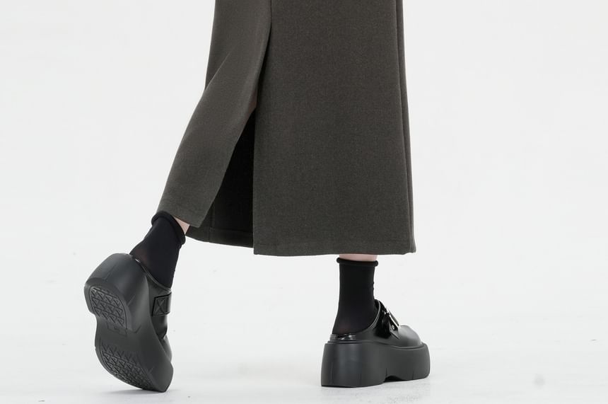 High Rise Solid Back Slit Straight Midi Skirt