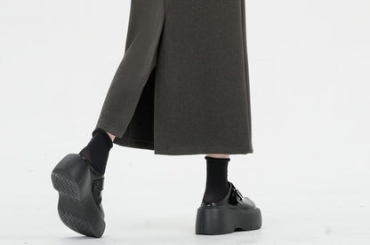 High Rise Solid Back Slit Straight Midi Skirt