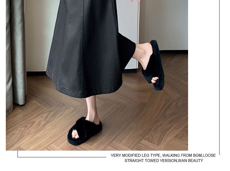 Solid Faux Leather A-Line Midi Skirt High Rise