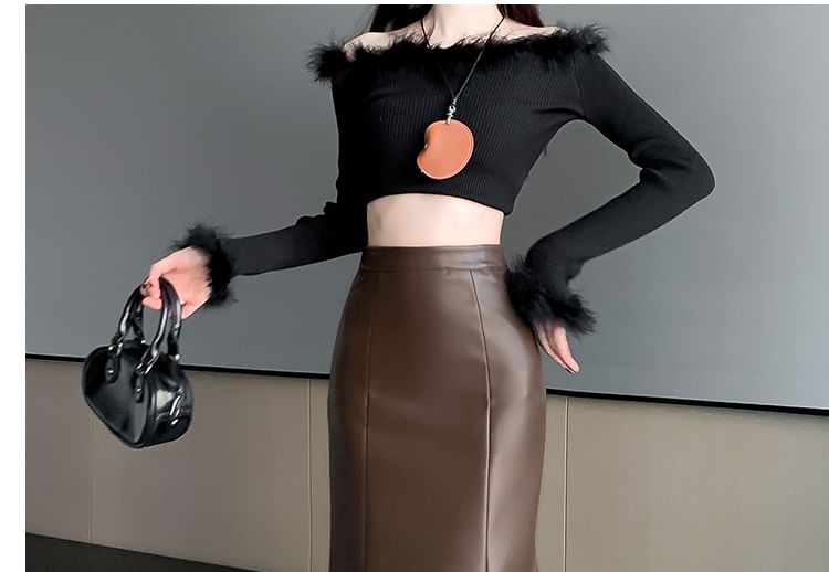 Faux Leather Mermaid Hem Midi Skirt High Waist