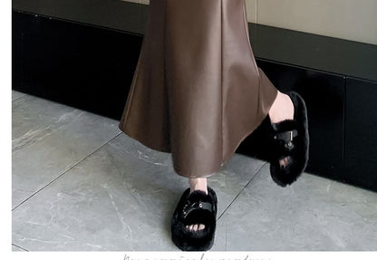 Faux Leather Mermaid Hem Midi Skirt High Waist