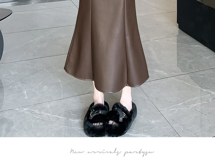 Faux Leather Mermaid Hem Midi Skirt High Waist