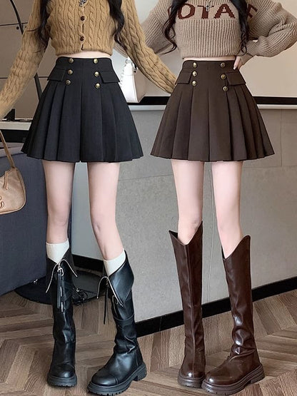 Pleated Mini A-Line Skirt High Waist Solid
