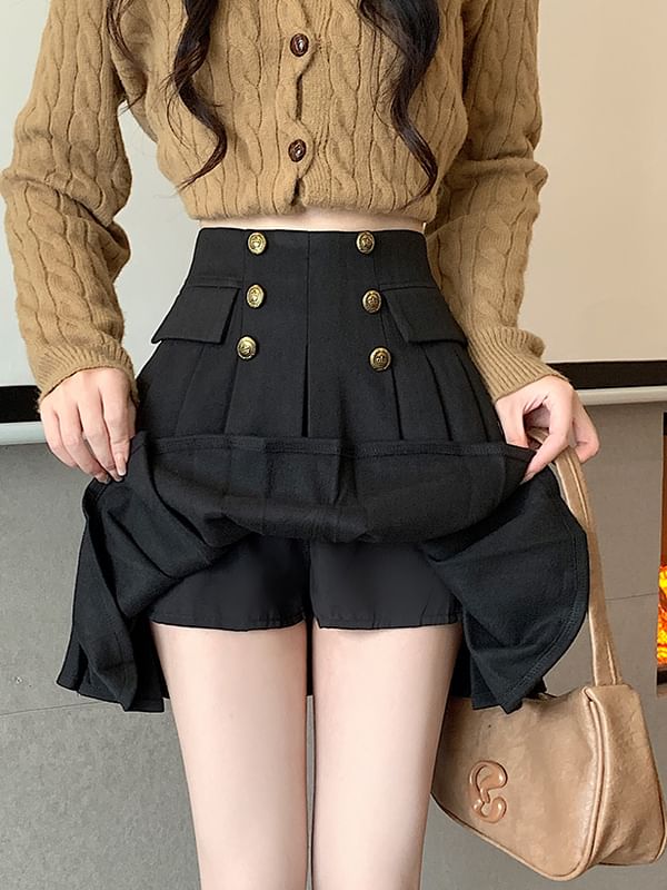 Pleated Mini A-Line Skirt High Waist Solid