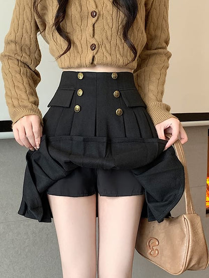 Pleated Mini A-Line Skirt High Waist Solid