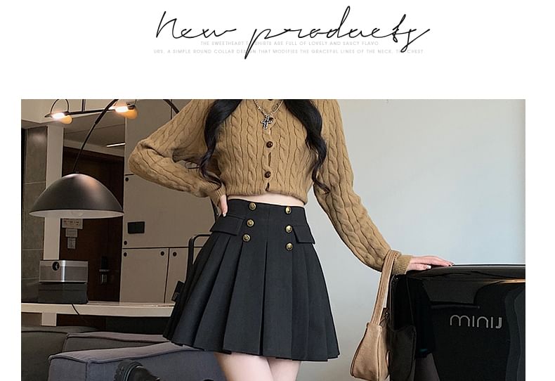 Pleated Mini A-Line Skirt High Waist Solid