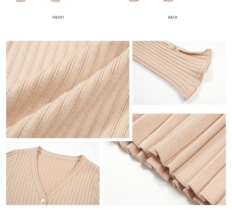 V-Neck Button Cardigan + Pleated Mini Skirt Set High Rise