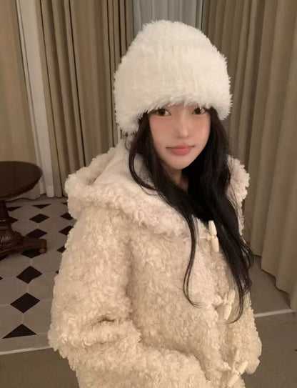 Plain Hood Toggle Teddy Jacket