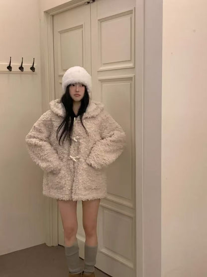 Plain Hood Toggle Teddy Jacket