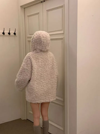 Plain Hood Toggle Teddy Jacket
