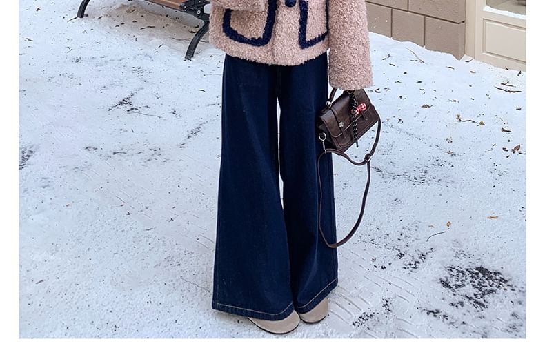 V-Neck Flower Button Teddy Jacket