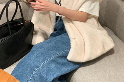 Faux Fur Collared Button-Up Vest