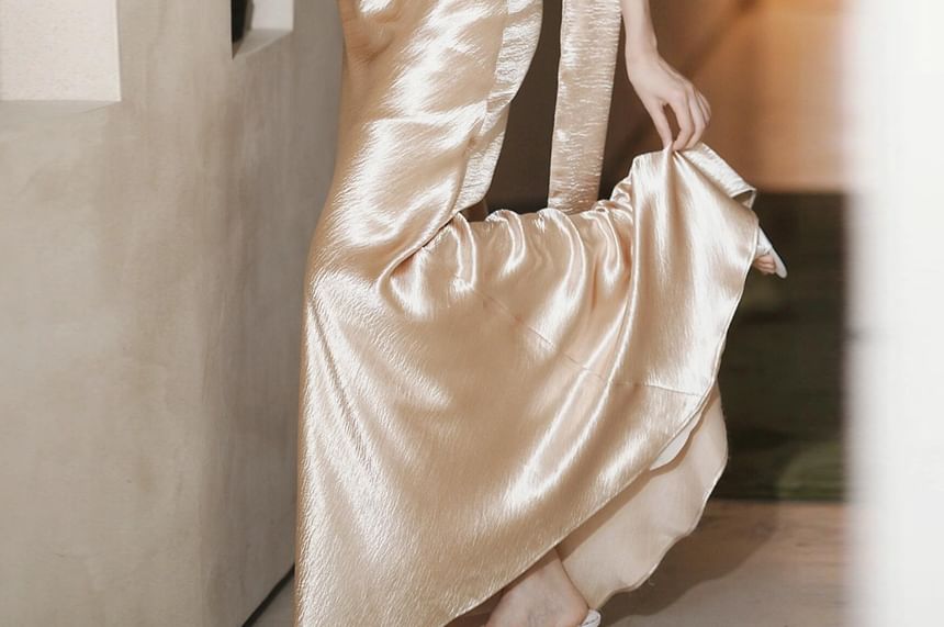 Plain Ruched Satin Trumpet Tube Evening Gown