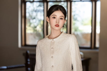 Long Sleeve Round Neck Plain Beaded Feather Trim Mock Two Piece Lace Maxi A-Line Cocktail Dress