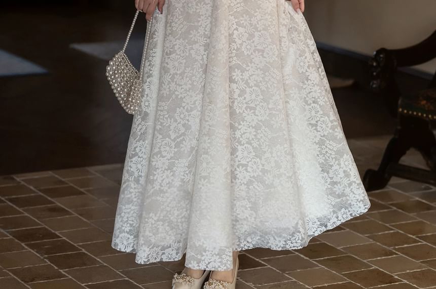 Long Sleeve Round Neck Plain Beaded Feather Trim Mock Two Piece Lace Maxi A-Line Cocktail Dress