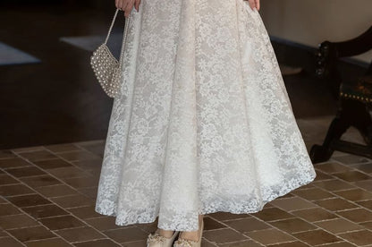 Long Sleeve Round Neck Plain Beaded Feather Trim Mock Two Piece Lace Maxi A-Line Cocktail Dress