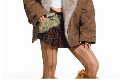 Furry-Panel Irregular Padded Jacket