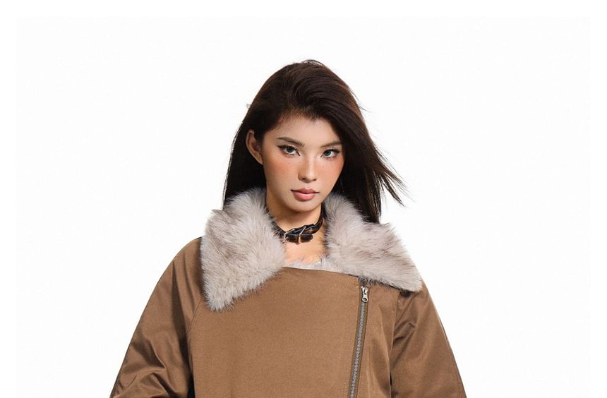 Furry-Panel Irregular Padded Jacket