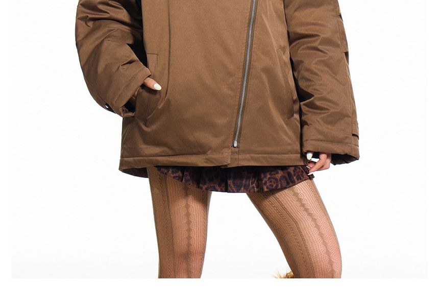 Furry-Panel Irregular Padded Jacket