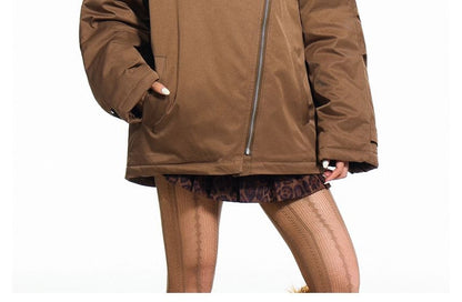 Furry-Panel Irregular Padded Jacket