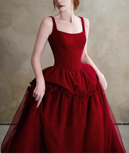 Sleeveless Square Neck Plain Panel Mesh A-Line Evening Gown